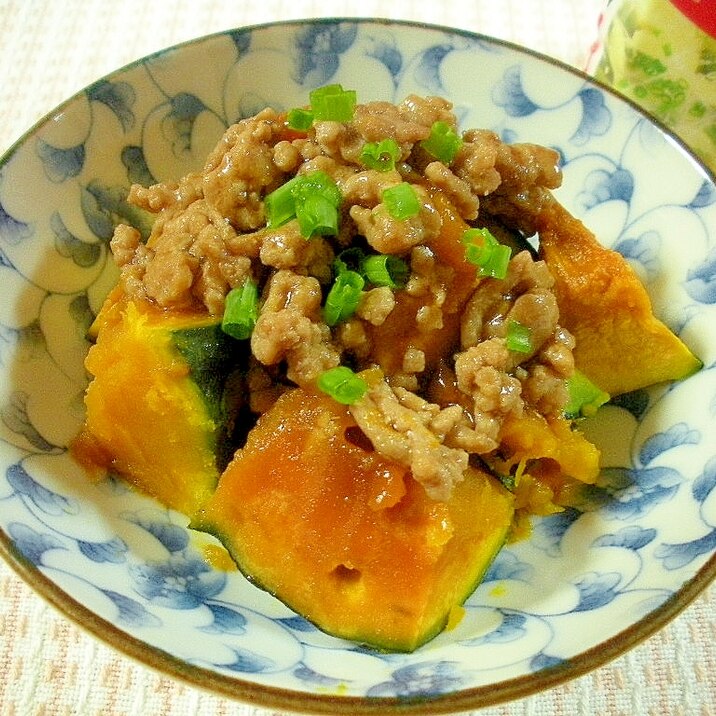 時短おかず!レンジカボチャの中華風ひき肉あんかけ♪